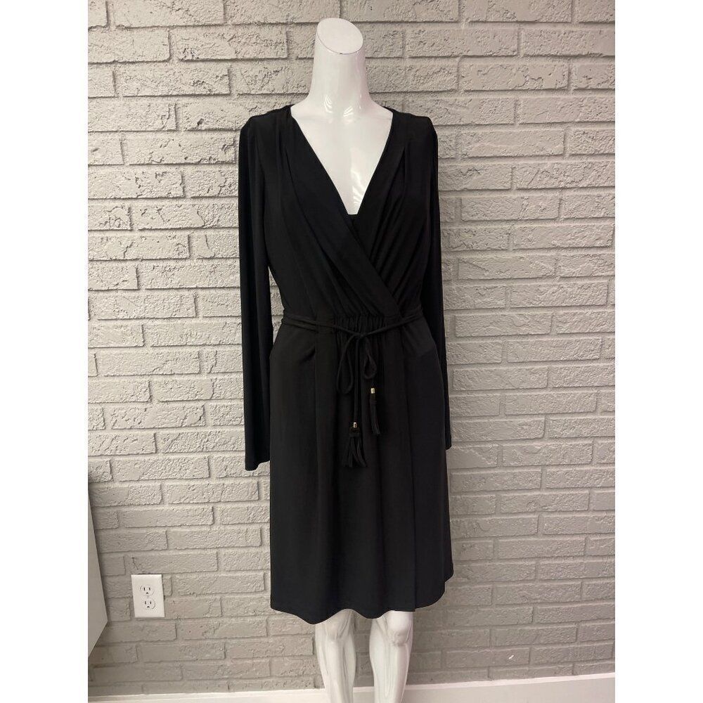 Jones New York Women Black Jersey Knit Faux Wrap Dress Size 6